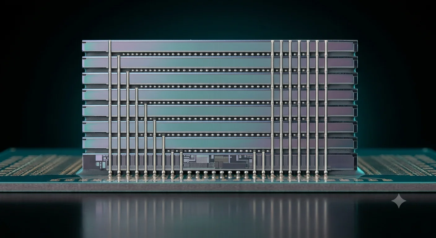 HBM 堆栈剖面:DRAM 层、TSV 与微凸点